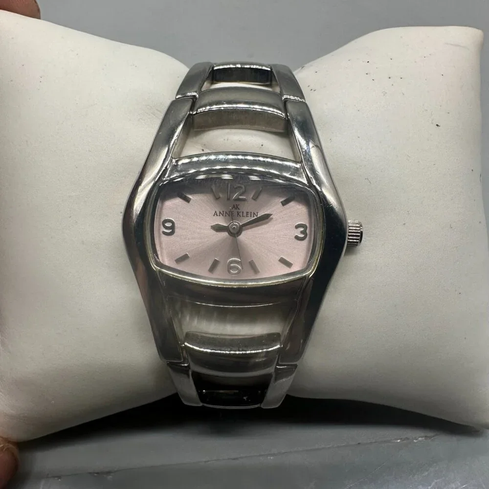 3/$30 Anne Klein Watch Women Pink Dial Silver Tone Bracelet Band 5.75